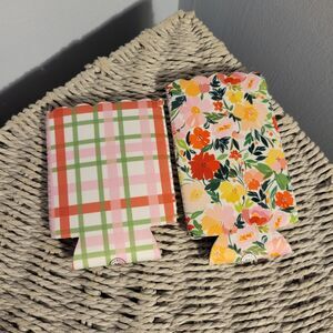 Martha Stewart Set of 2 Can Hugger Koozie Floral & Checked Patterns Slim & Reg